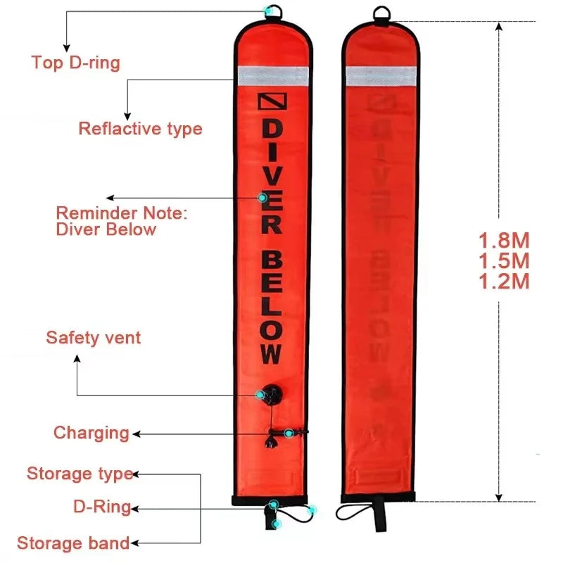 Inflatable Scuba Surface Marker Buoy (1.5 m) – High-Visibility Dive Signal Tube