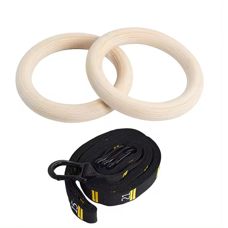 28mm Wooden Gymnastic Rings with Adjustable Straps – Pull Up Strength Training Set