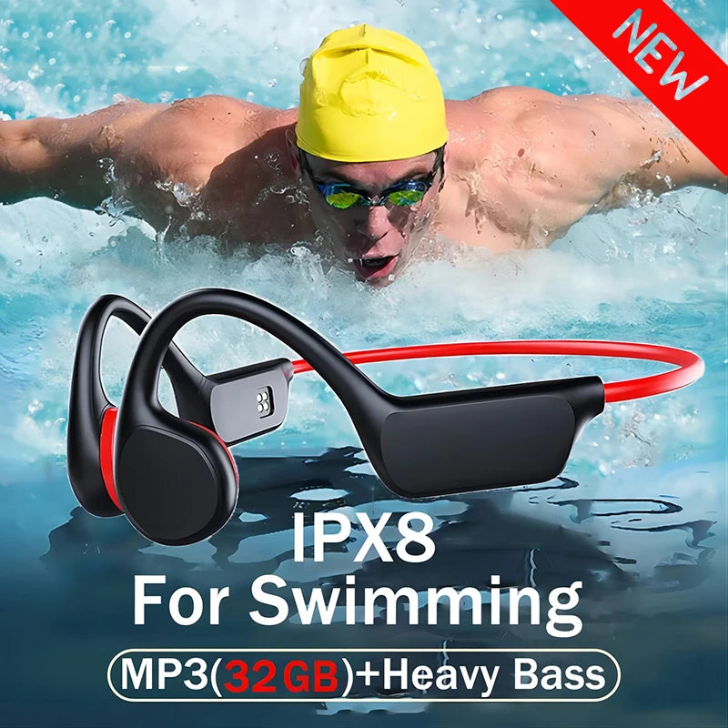Bone Conduction Wireless Headset – IPX8 Waterproof Bluetooth 5.3 Swimming Headphones with 32GB Storage