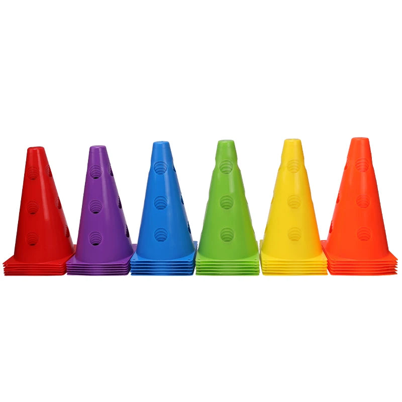 18PCS Football Agility Training Cones – Durable Sports Marker Cones with Holes