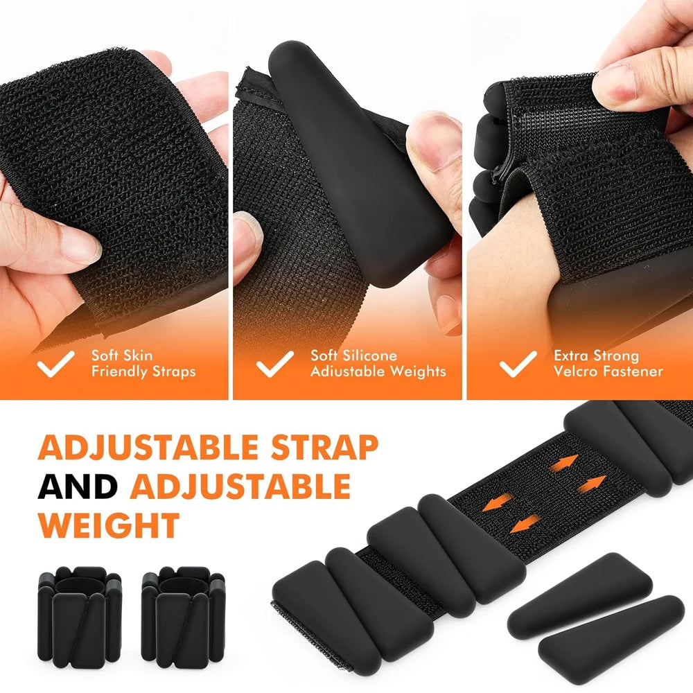 Adjustable Wrist & Ankle Weights (2–4lbs Pair) – Silicone Strength Training Bracelets