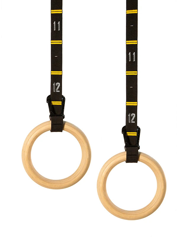 28mm Wooden Gymnastic Rings with Adjustable Straps – Pull Up Strength Training Set