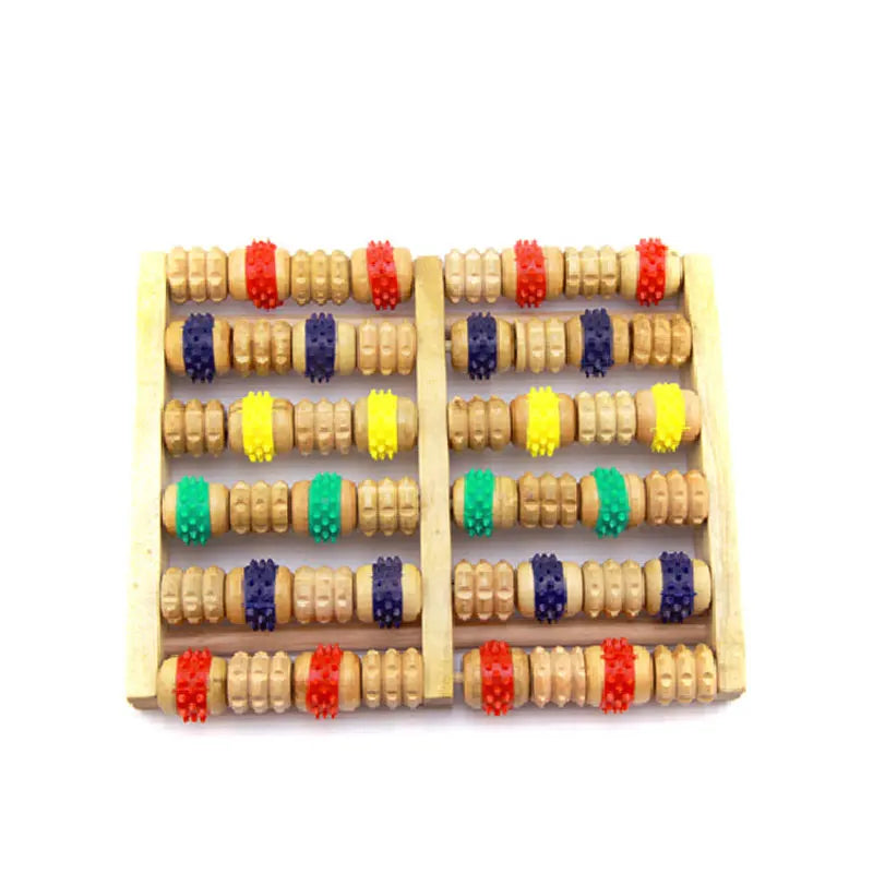 Colorful Wooden Foot Massager Roller – Manual Reflexology Massage Tool