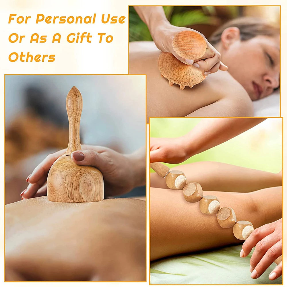 6-in-1 Wood Therapy Lymphatic Drainage Massage Roller Set
