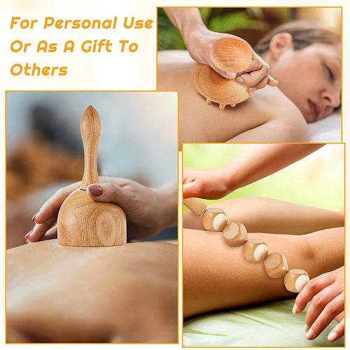 6-in-1 Wood Therapy Lymphatic Drainage Massage Roller Set