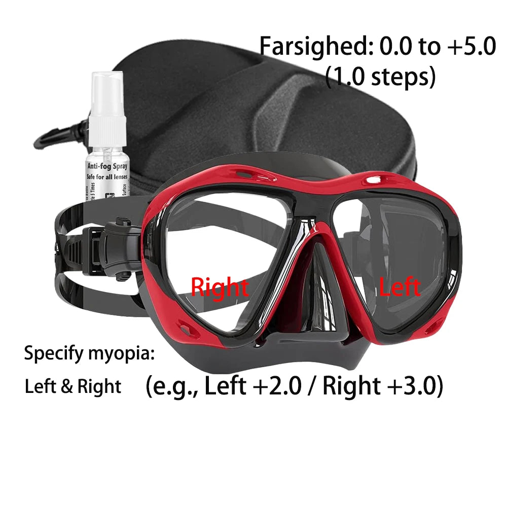 Prescription Diving Mask (+1.0 to +5.0) – Tempered Glass Anti-Fog Scuba Mask for Adults