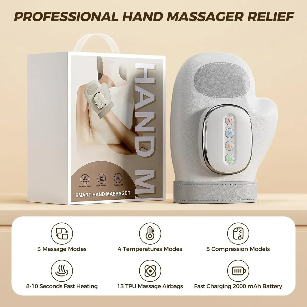 Electric Hand Massager with Heat & Vibration – Wrist & Finger Kneading Gloves for Carpal Tunnel Relief