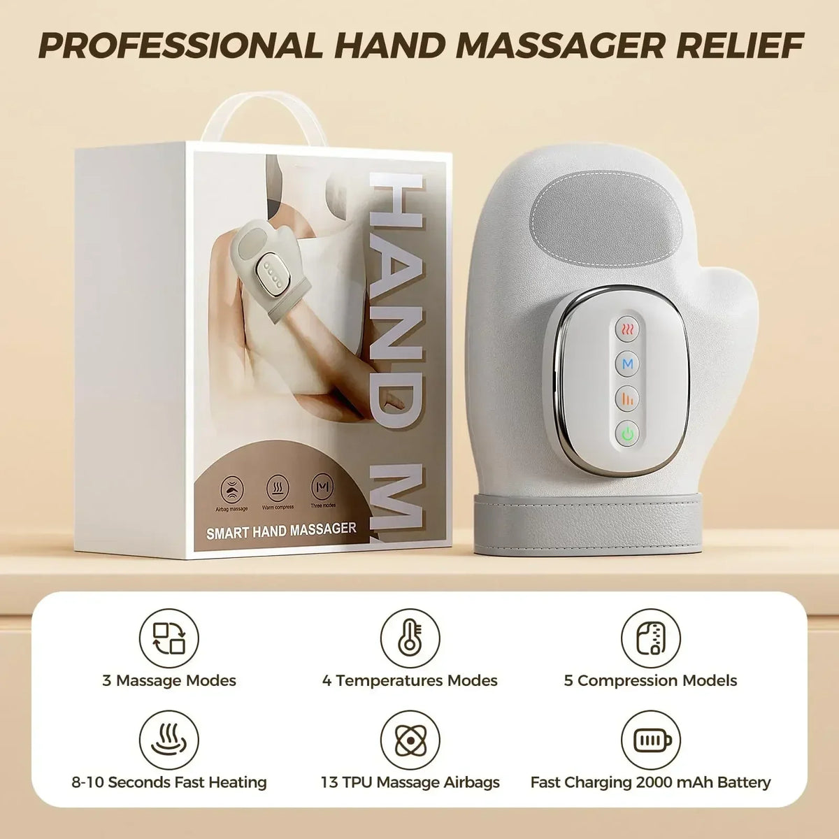 Electric Hand Massager with Heat & Vibration – Wrist & Finger Kneading Gloves for Carpal Tunnel Relief