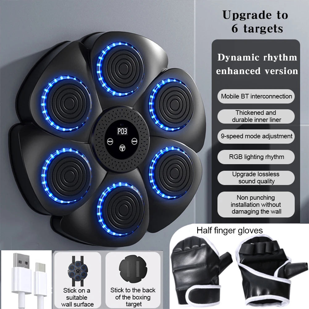 Smart Music Boxing Wall Target with LED Response Training for Home Fitness Black