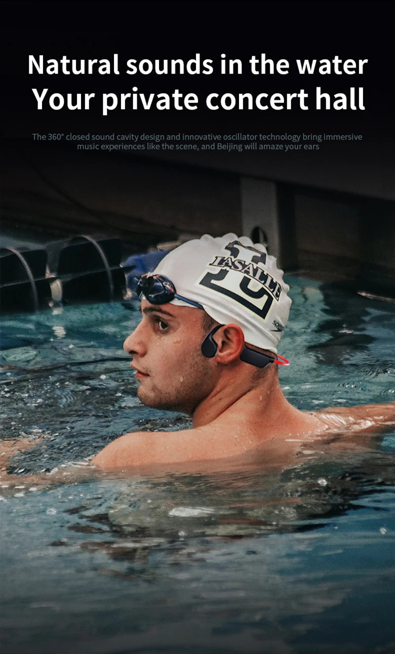 Bone Conduction Wireless Headset – IPX8 Waterproof Bluetooth 5.3 Swimming Headphones with 32GB Storage