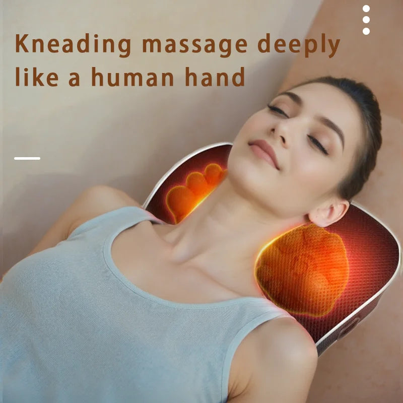 Electric Shiatsu Neck & Back Massage Pillow with Vibration for Home or Car Use