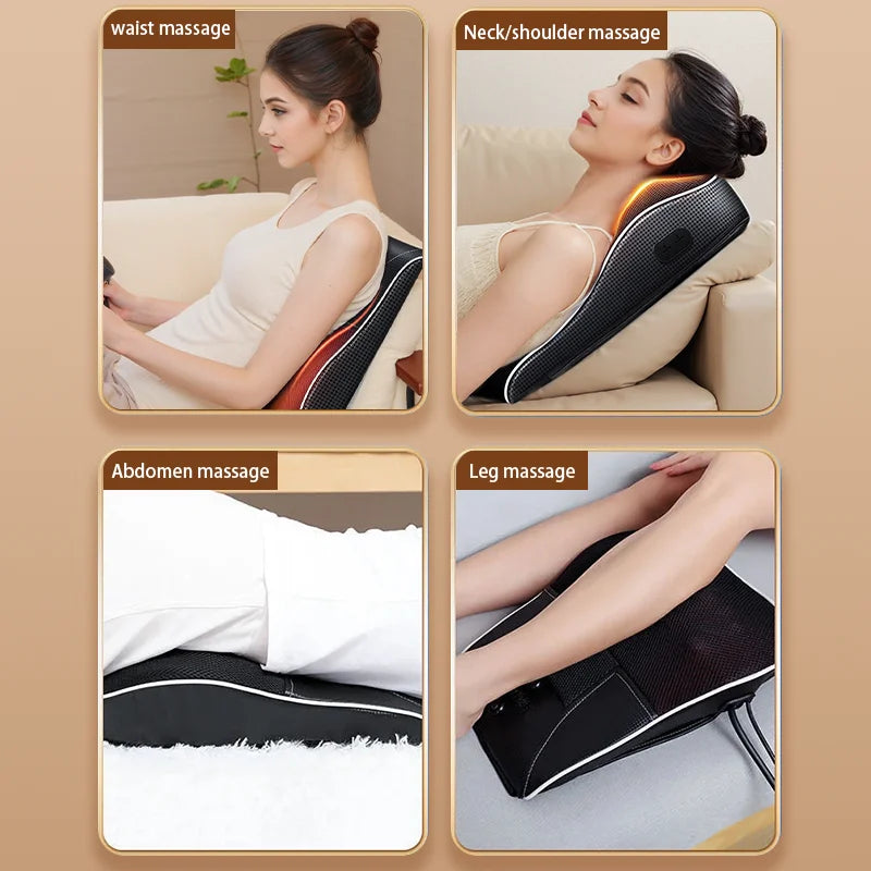 Electric Shiatsu Neck & Back Massage Pillow with Vibration for Home or Car Use