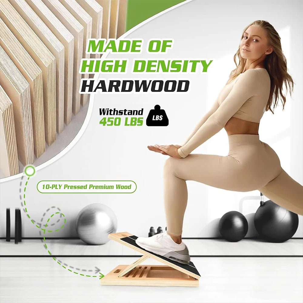 Foldable Wooden Slant Stretch Board for Calf & Ankle Mobility Training