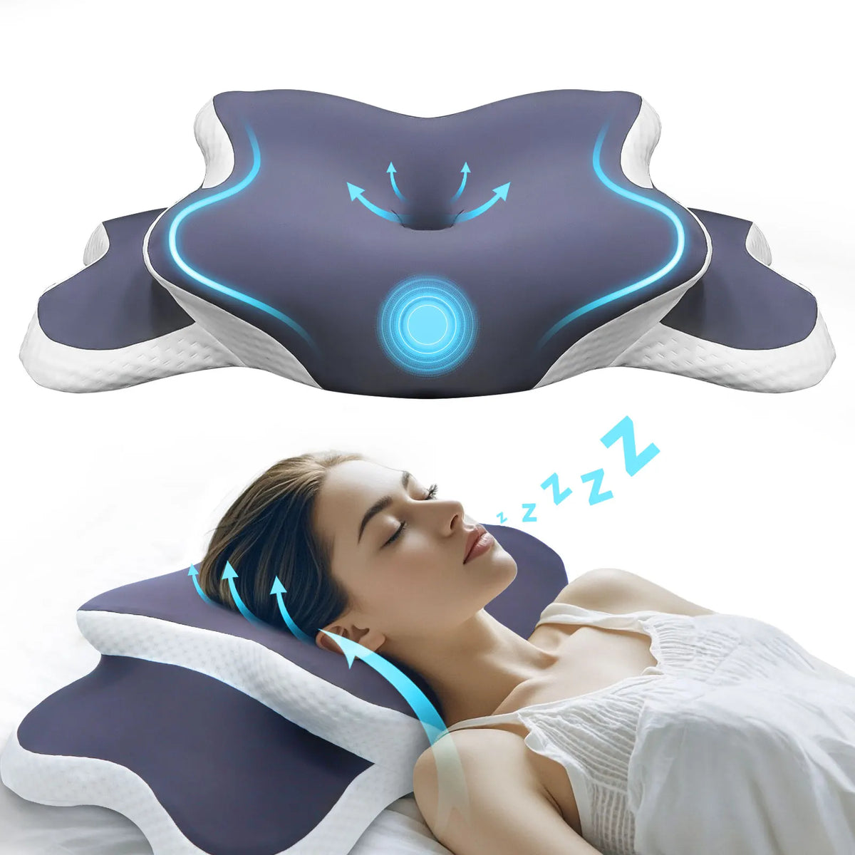 Memory Foam Cervical Pillow for Neck Pain Relief Ergonomic Orthopedic Contour Pillow for Side, Back & Stomach Sleepers