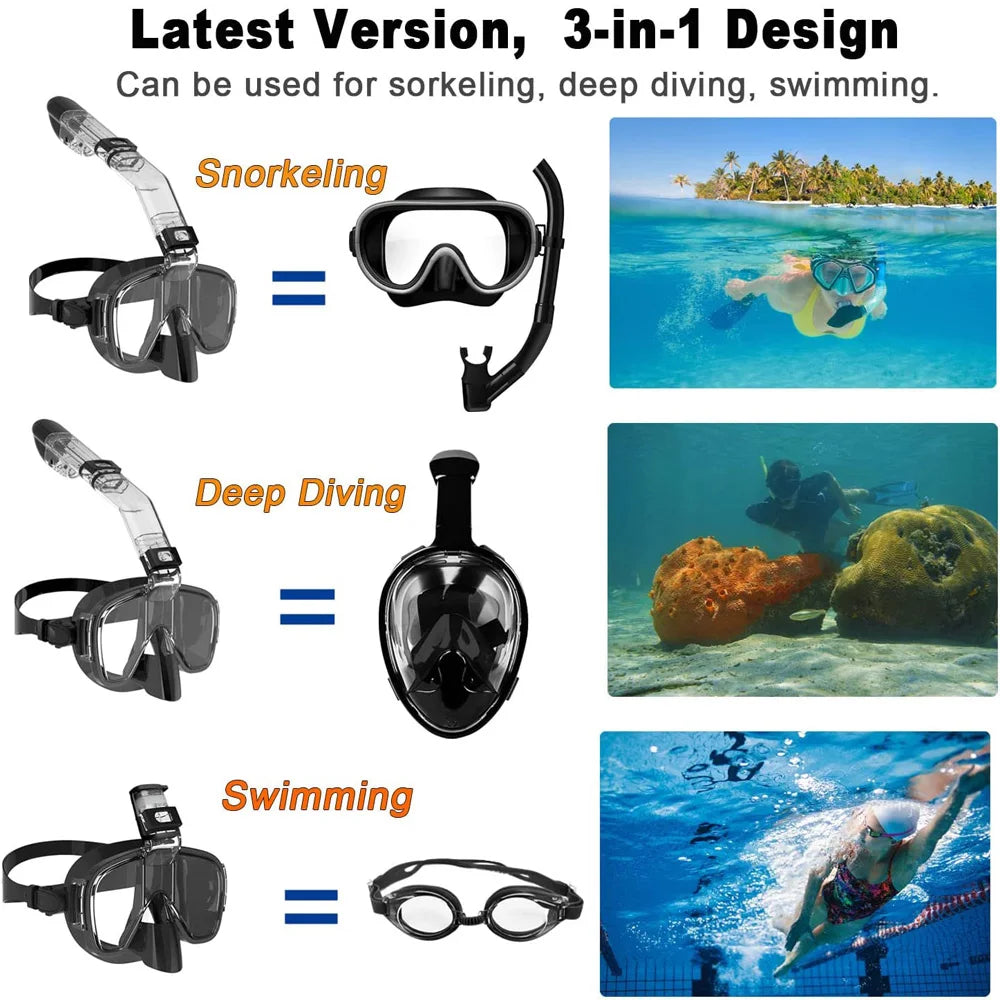 Half Face Snorkeling Mask Set - Anti-Fog Scuba Diving Swimming Mask for Adults
