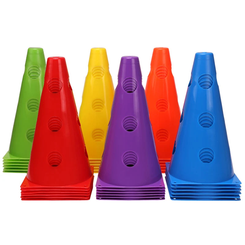 18PCS Football Agility Training Cones – Durable Sports Marker Cones with Holes