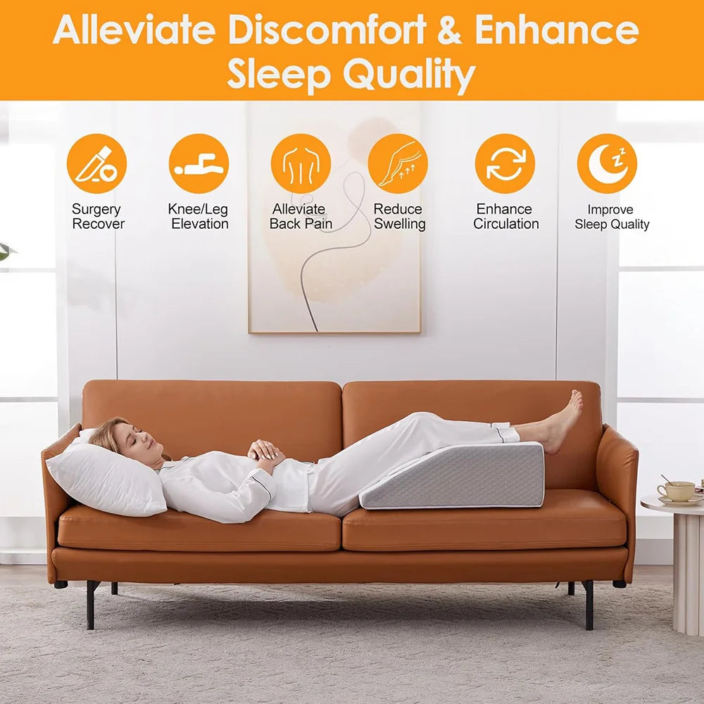 Memory Foam Leg Elevation Wedge Pillow for Sleeping & Recovery
