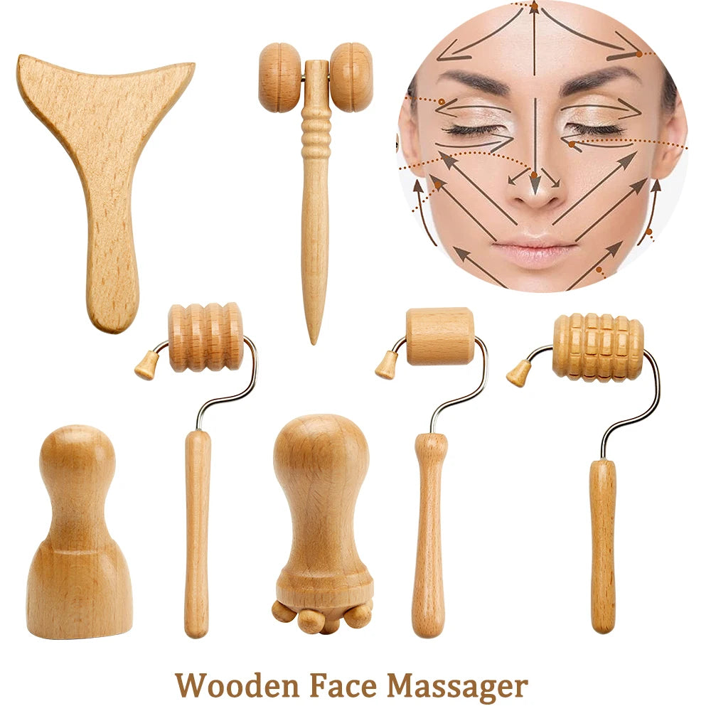 Wooden Facial Massage Roller – Manual Face & Skin Care Massage Tool