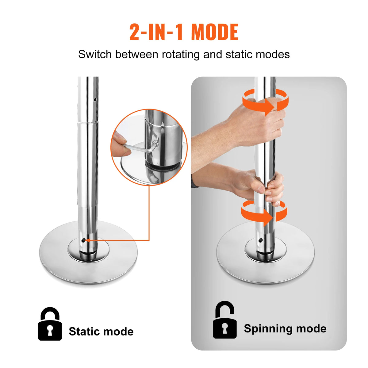 45mm Spinning and Static Dancing Pole Kit Portable Removable Stainless Steel Pole