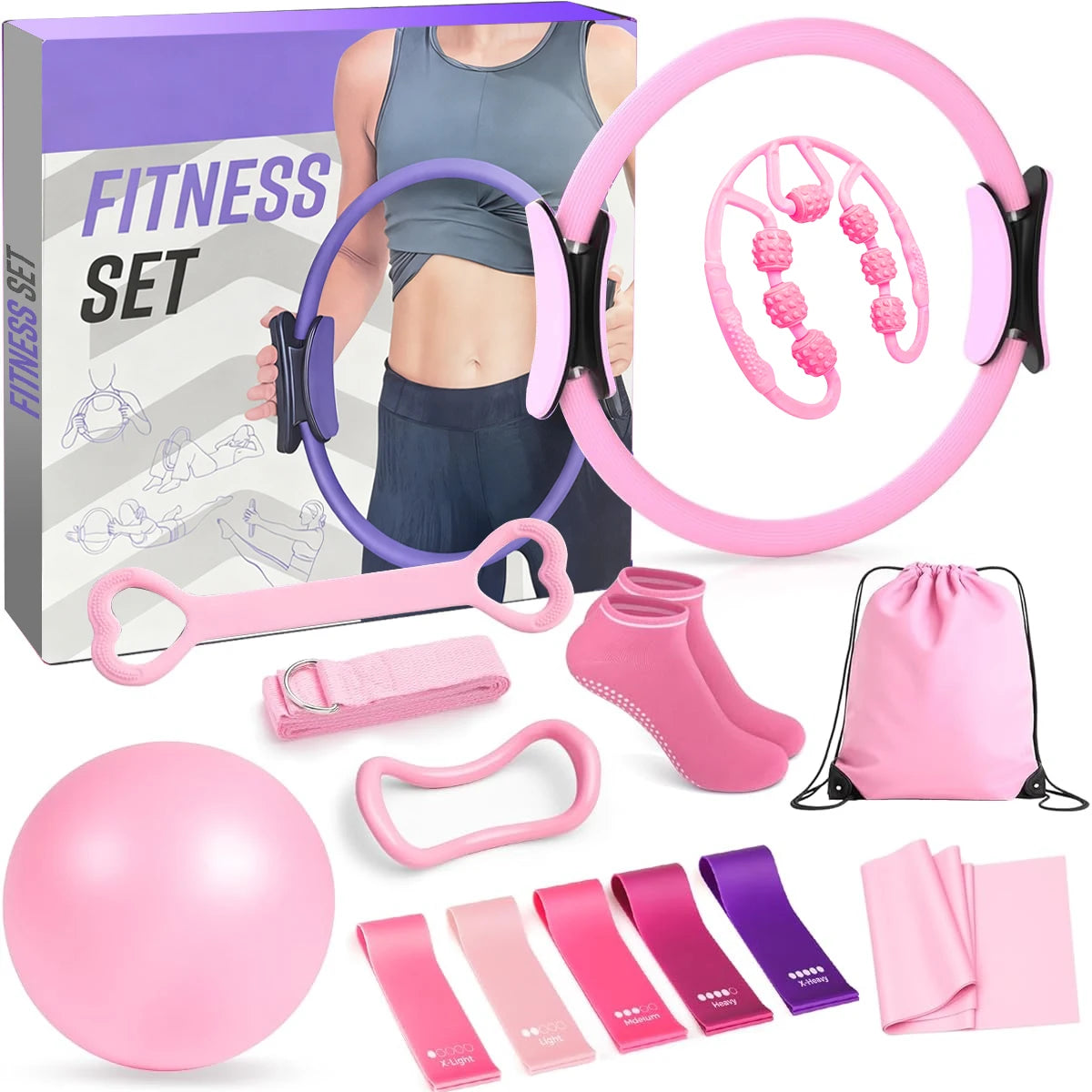 Pilates Yoga Set - 13-Piece Home Kit with Toning & Fitness Essentials