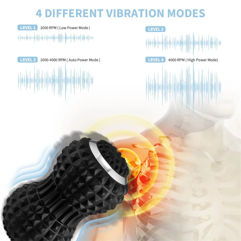 Electric Vibrating Peanut Massage Ball Foam Roller – USB Rechargeable 4-Speed Fitness Massager