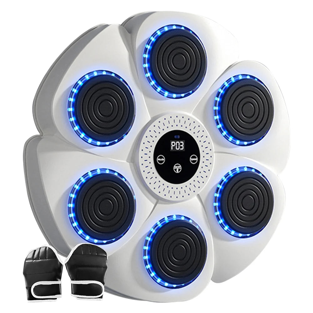 Smart Music Boxing Wall Target with LED Response Training for Home Fitness White