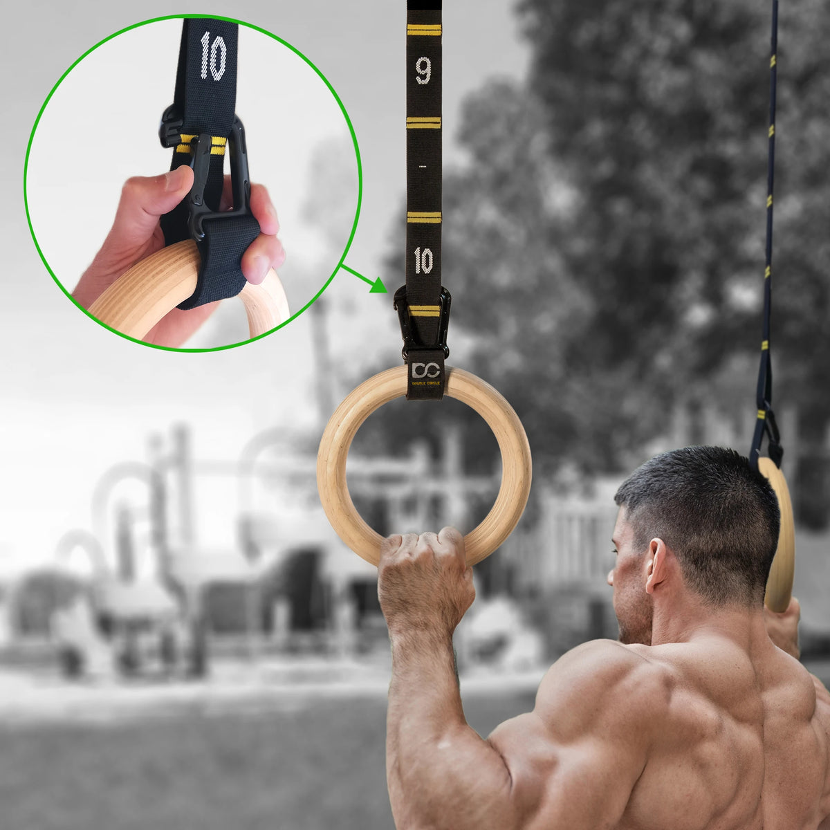 28mm Wooden Gymnastic Rings with Adjustable Straps – Pull Up Strength Training Set