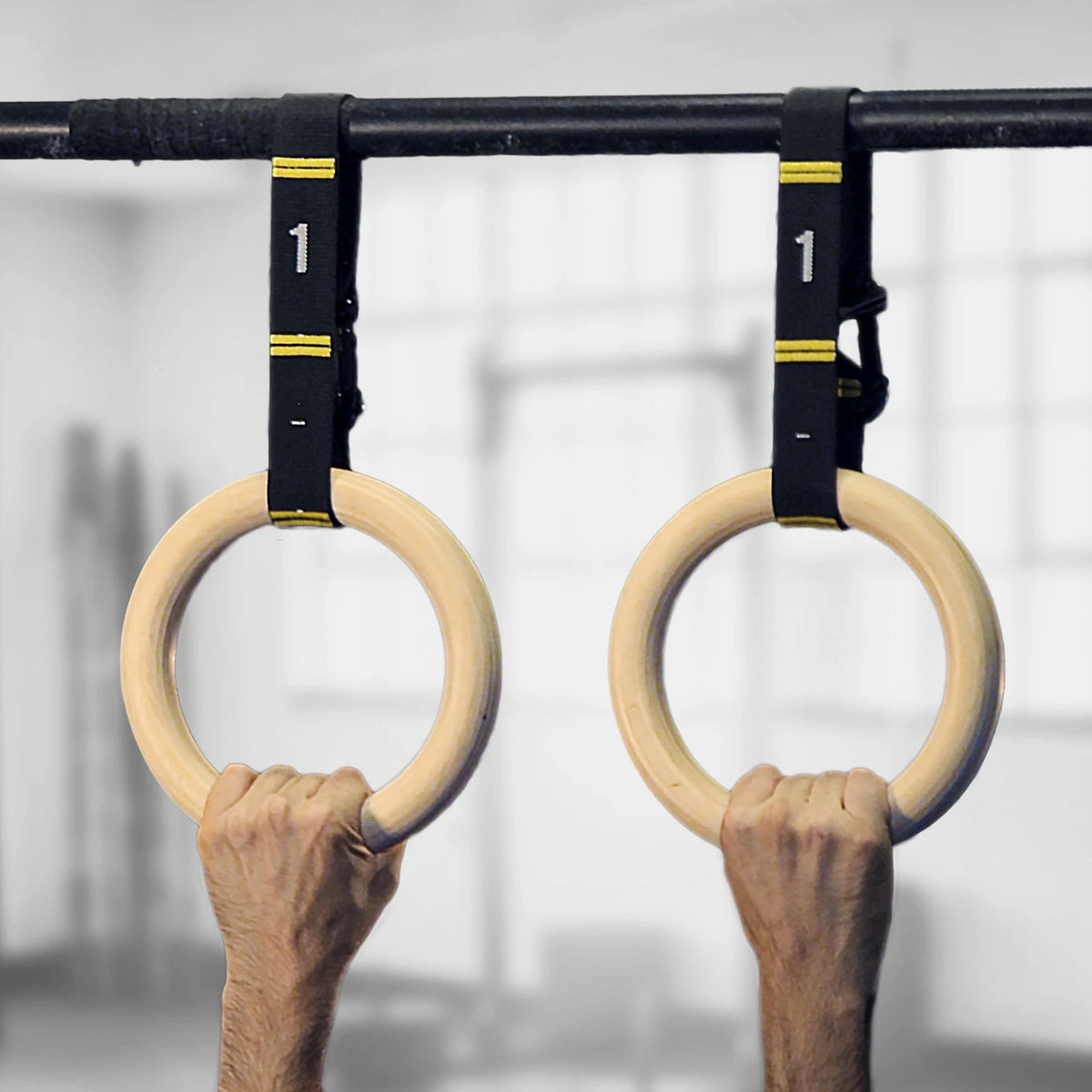 28mm Wooden Gymnastic Rings with Adjustable Straps – Pull Up Strength Training Set