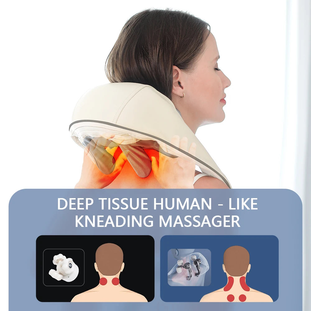 Wireless Neck & Shoulder Massager with Brushless Motor – Back Kneading Massage Shawl for Pain Relief