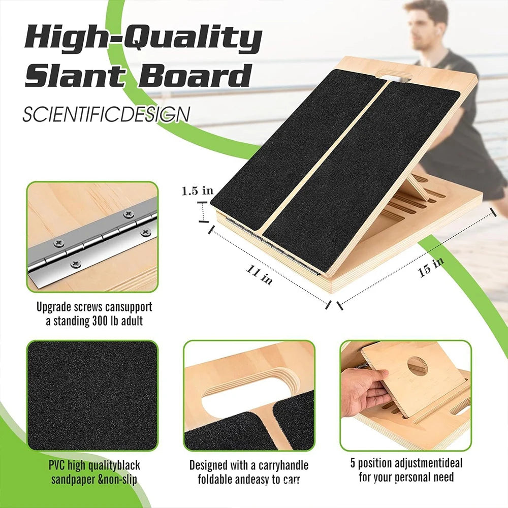 Foldable Wooden Slant Stretch Board for Calf & Ankle Mobility Training