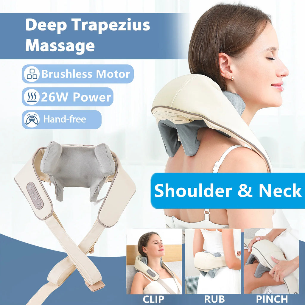 Wireless Neck & Shoulder Massager with Brushless Motor – Back Kneading Massage Shawl for Pain Relief