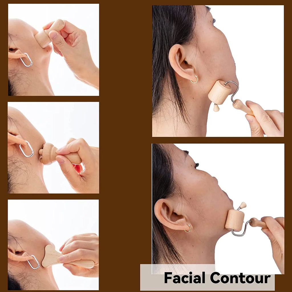 Wooden Facial Massage Roller – Manual Face & Skin Care Massage Tool
