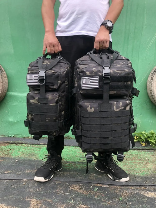50L Camo Black Outdoor Backpack – Waterproof Hiking & Camping Rucksack