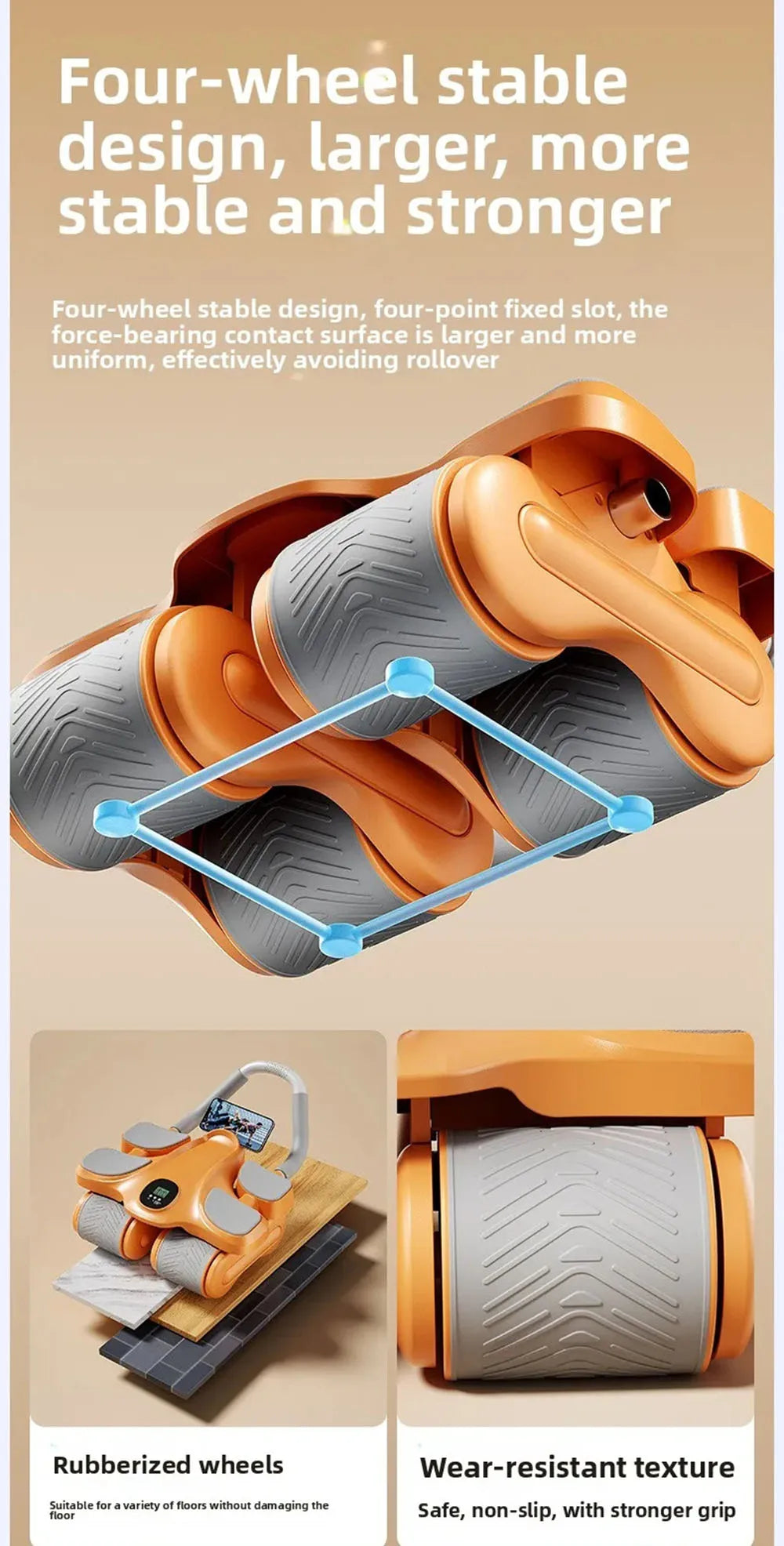 Four-Wheel Ab Roller Manual Core Workout Fitness Wheel for Home Exercise