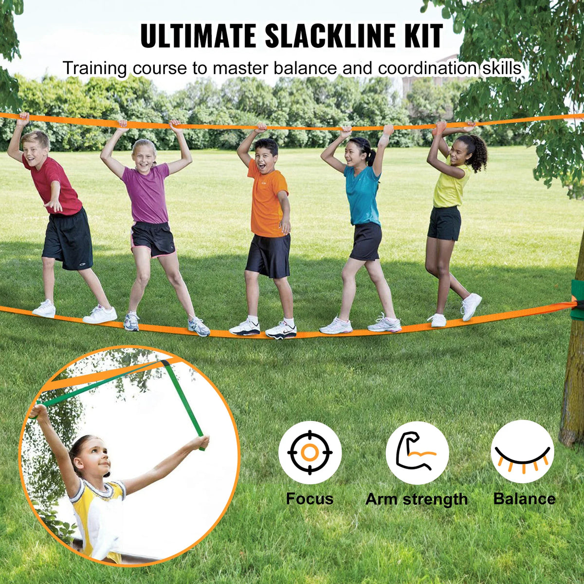 Slackline Kit with Training Line Backyard Balance Training Set for Kids & Adults