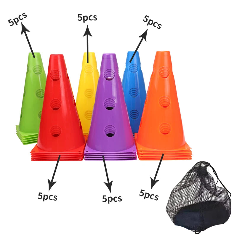 18PCS Football Agility Training Cones – Durable Sports Marker Cones with Holes