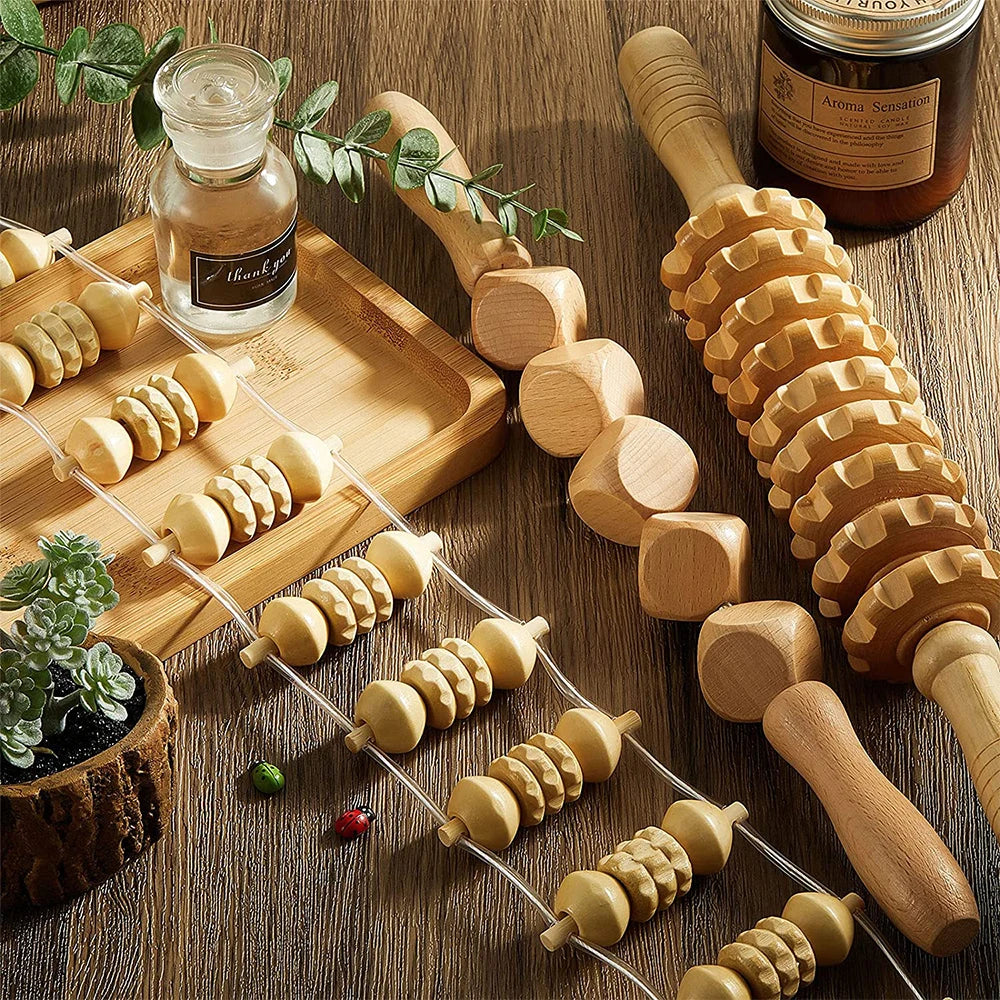 6-in-1 Wood Therapy Lymphatic Drainage Massage Roller Set
