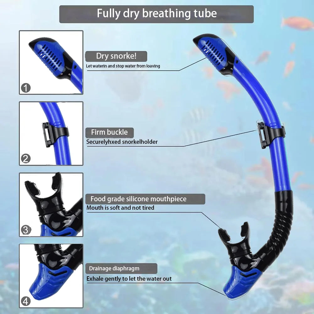 Snorkel Mask Fin Set for Adults – Panoramic View Mask, Adjustable Dive Fins & Dry Top Snorkel with Bag
