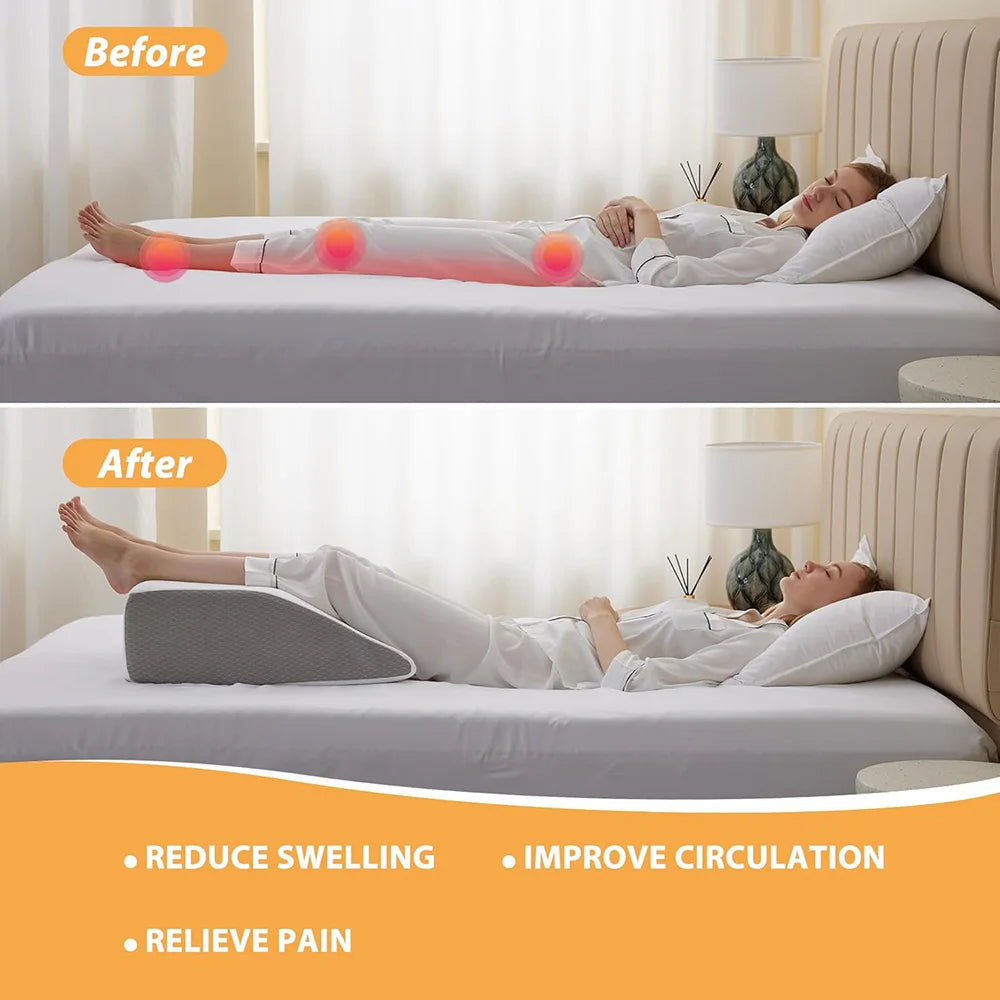 Memory Foam Leg Elevation Wedge Pillow for Sleeping & Recovery