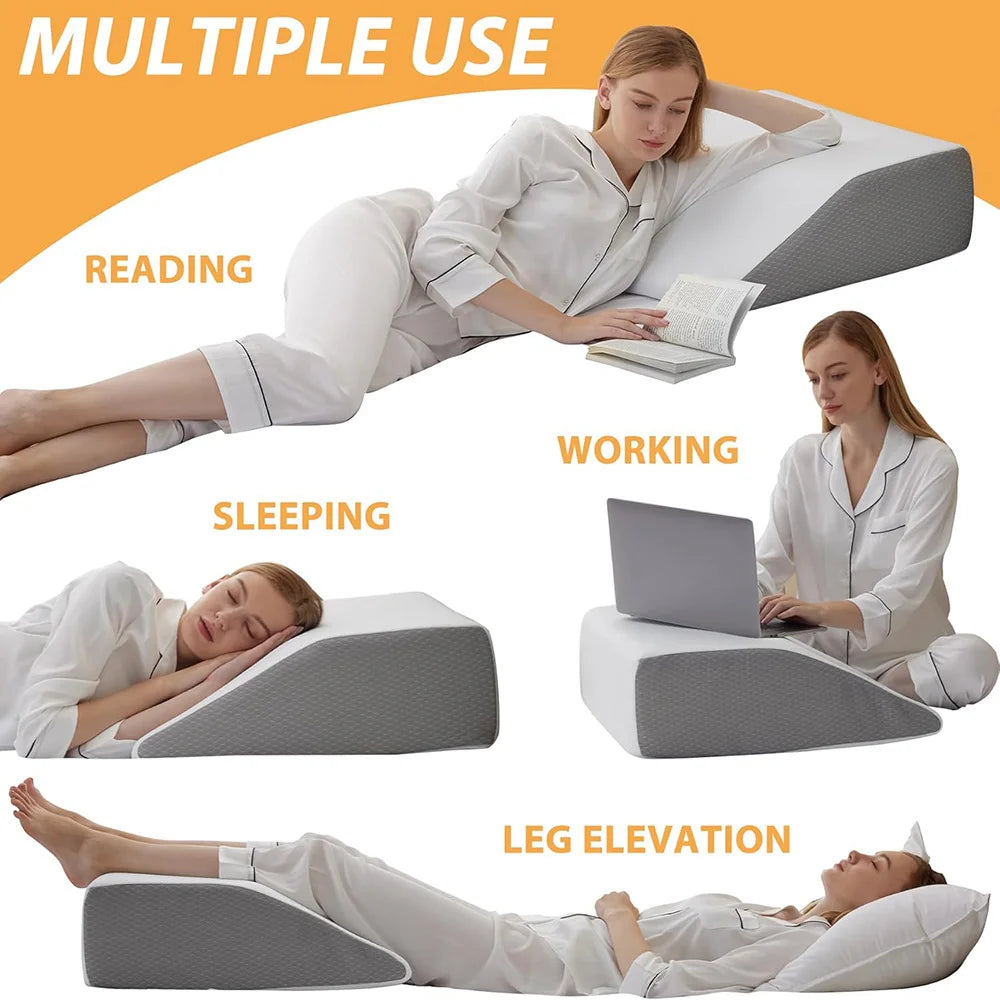 Memory Foam Leg Elevation Wedge Pillow for Sleeping & Recovery