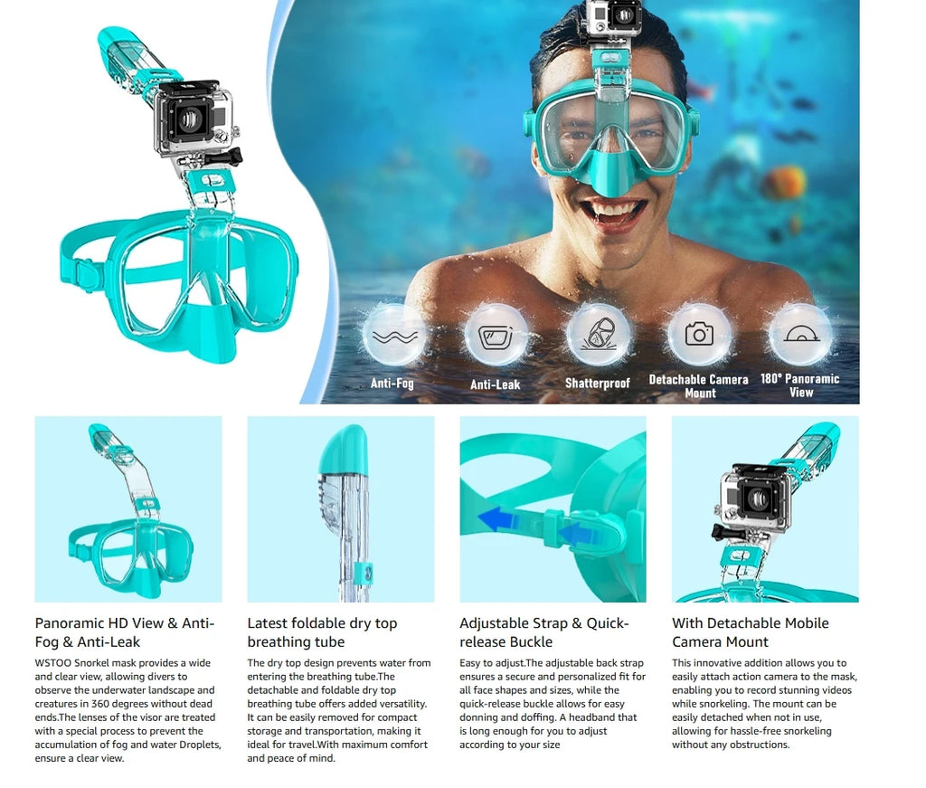Half Face Snorkeling Mask Set Anti-Fog Scuba Diving Swimming Mask for Adults