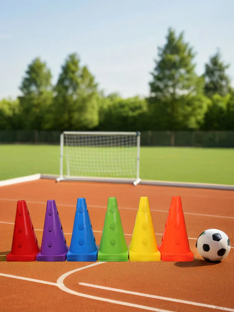 18PCS Football Agility Training Cones – Durable Sports Marker Cones with Holes