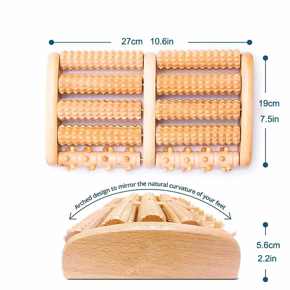 Wooden Foot Massager Roller – Manual Reflexology Stress Relief Massage Tool