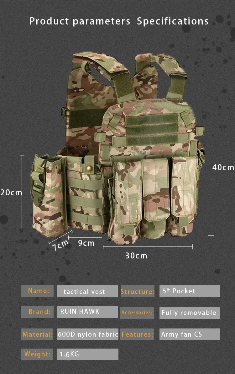 Tactical Molle Vest with Adjustable Straps – Outdoor Training & Utility Gear