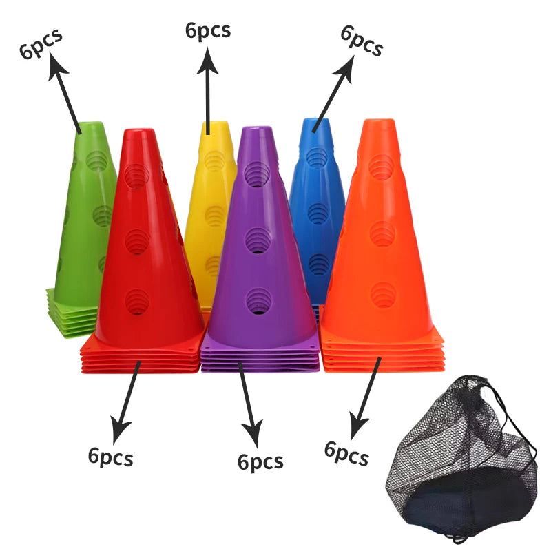 18PCS Football Agility Training Cones – Durable Sports Marker Cones with Holes