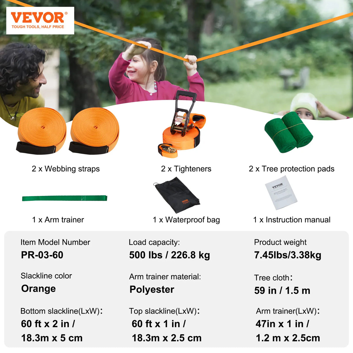 Slackline Kit with Training Line Backyard Balance Training Set for Kids & Adults