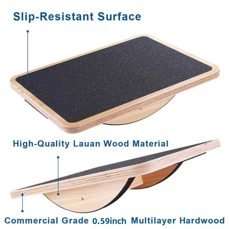 Wooden Balance Board – Anti-Slip Core Strength & Stability Trainer for Home & Office
