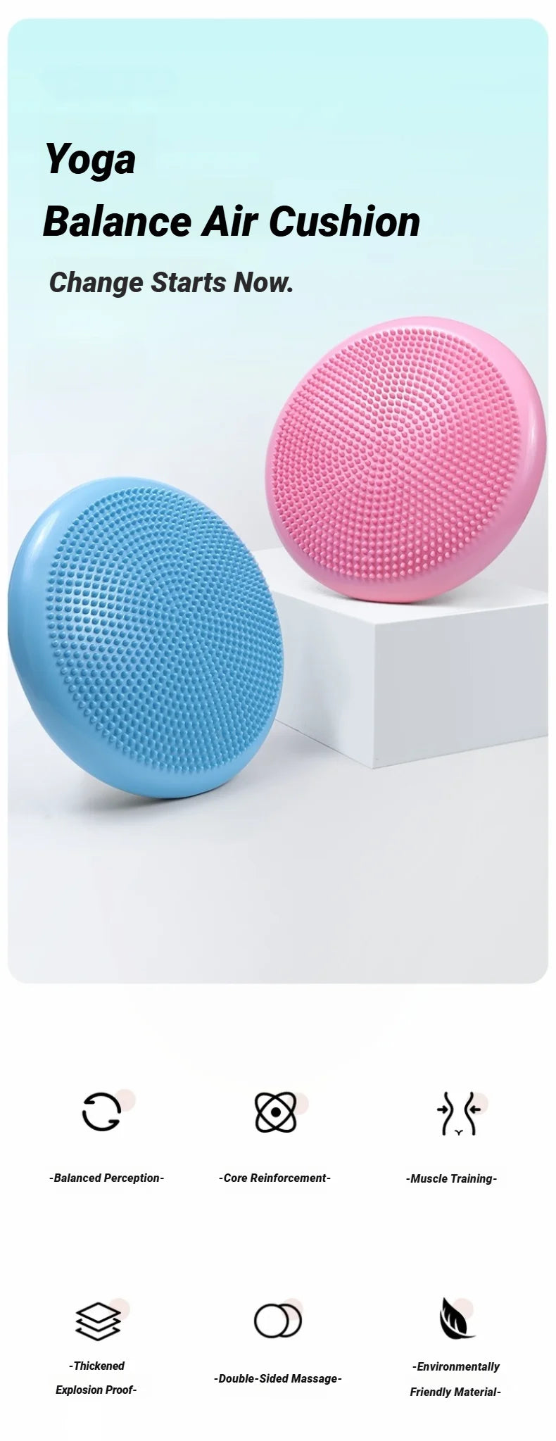 Blue Inflatable Balance Cushion – Thickened Anti-Slip Yoga & Workout Stability Pad