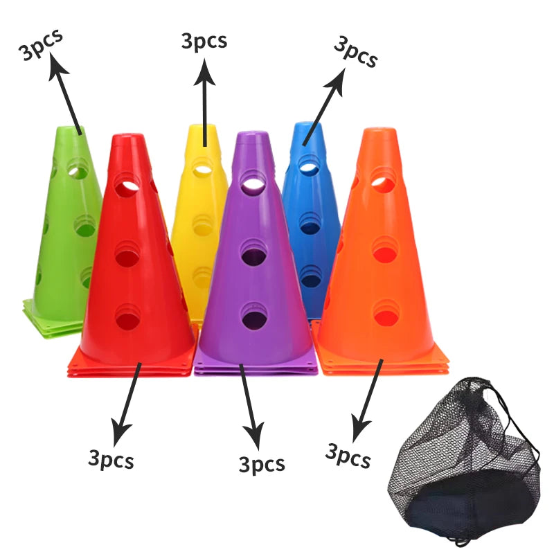 18PCS Football Agility Training Cones – Durable Sports Marker Cones with Holes