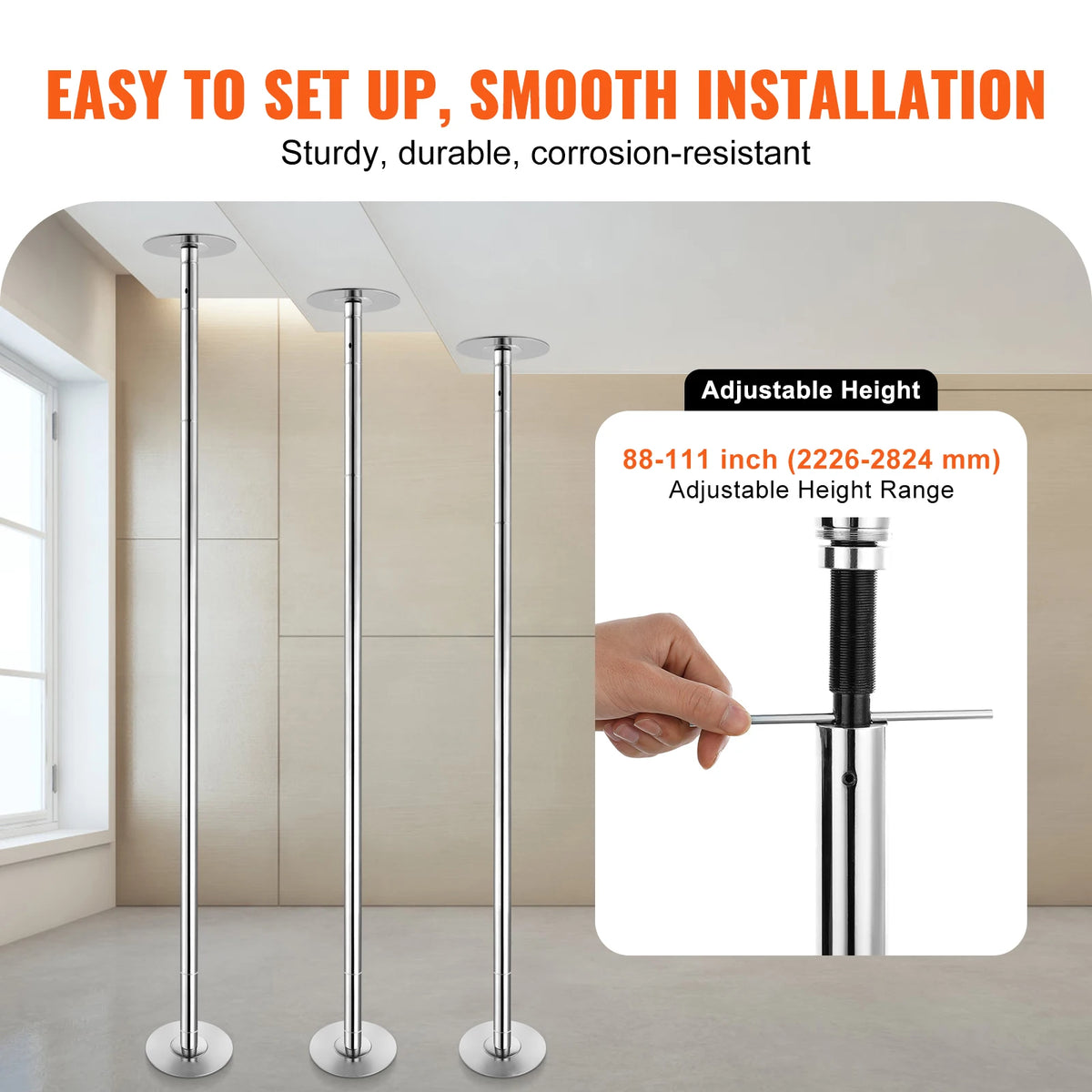 45mm Spinning and Static Dancing Pole Kit Portable Removable Stainless Steel Pole